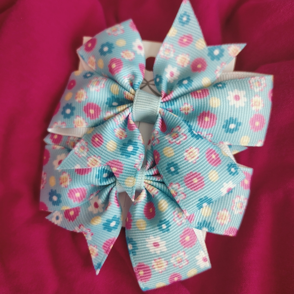 Floral Blue Hair Bow for Kids